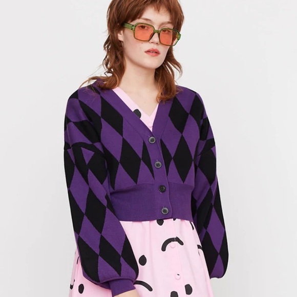 Lazy Oaf Purple Harlequin Cardigan S 
